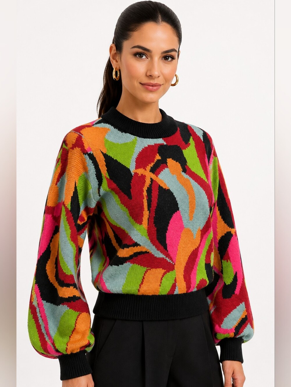 NWT FARM Rio The Dance Multicolor Knit Sweater Size S Abstract Wool Blend